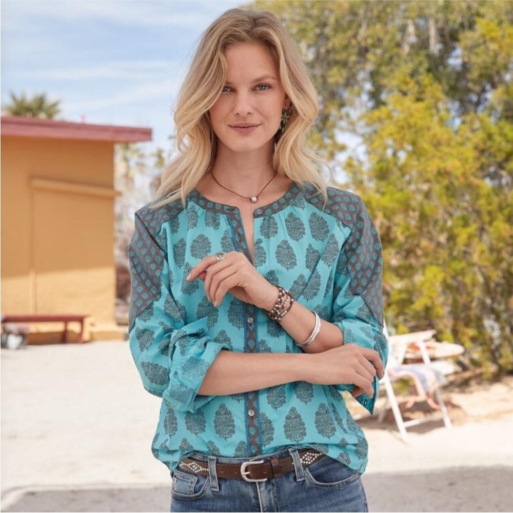 Sundance Stories to be Told Bohemian Button Up LONG Sleeve Top Size XS Batik Boh